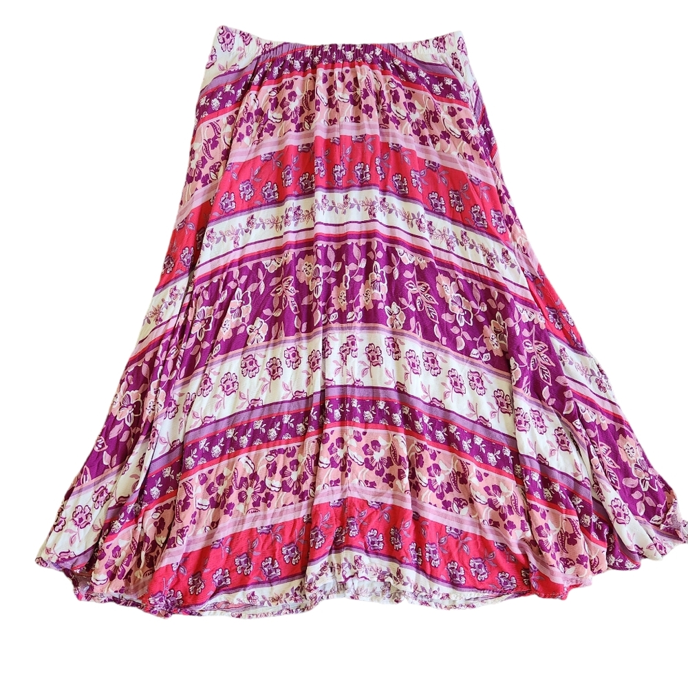 Woman Within Full Skirt 18 20 Purple Pink Floral Long Modest